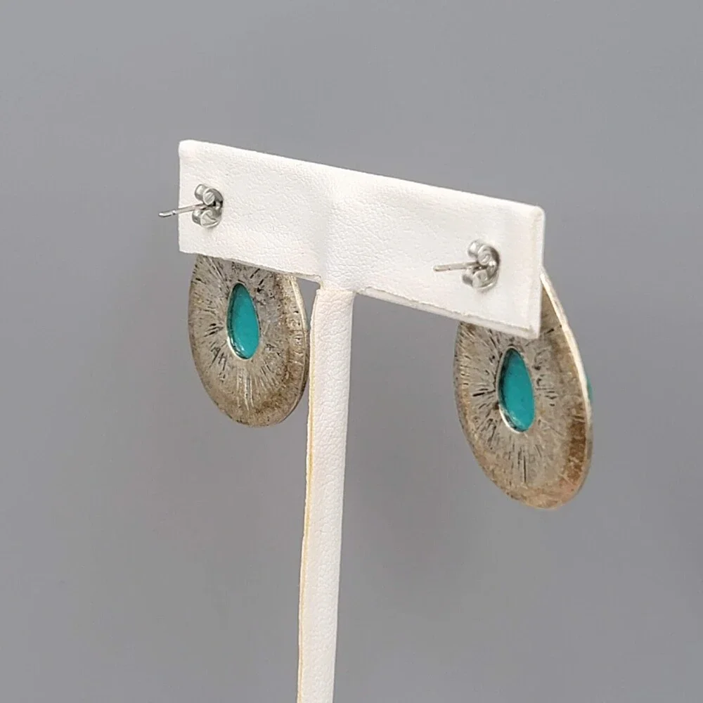 Teardrop Pierced Earrings Silver tone Blue Accent 1.25" - Picture 5 of 7